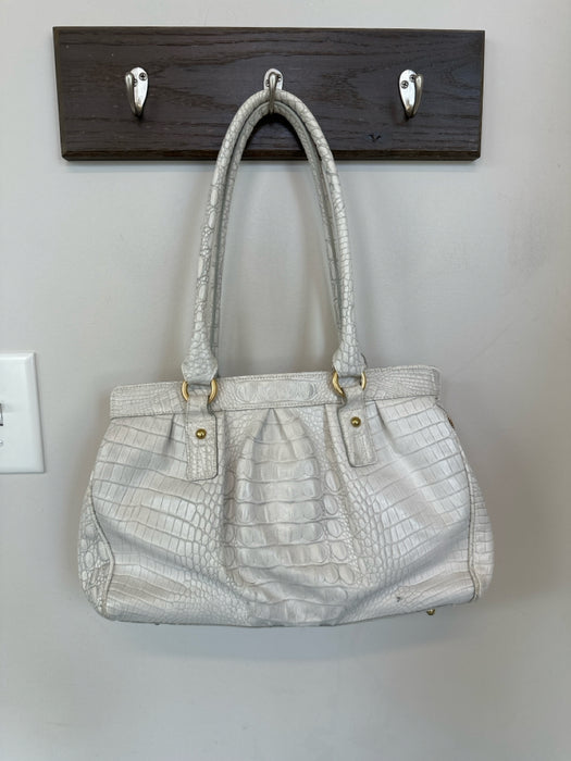 Brahmin White Leather Croc Embossed Top Handles Tassels Bag