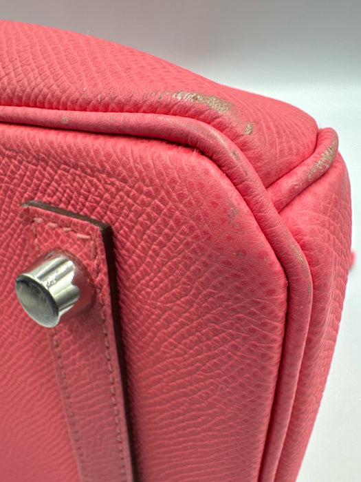 Hermes Pink Leather Top Handle Silver Hardware Birkin Certified by Entrupy Bag