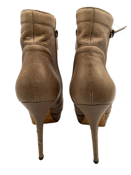 Jimmy Choo Shoe Size 40 Taupe Beige Leather Almond Toe Zip Detail Booties