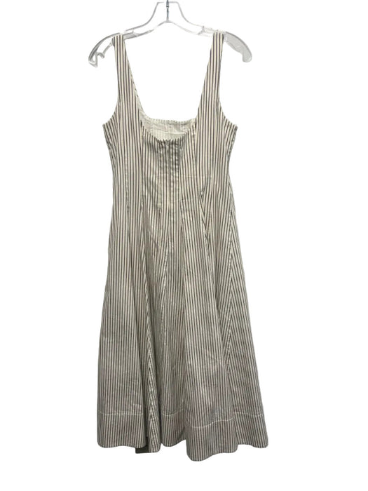 Staud Size 8 White & Black Cotton Striped Sleeveless Back Zip Fit & Flare Dress