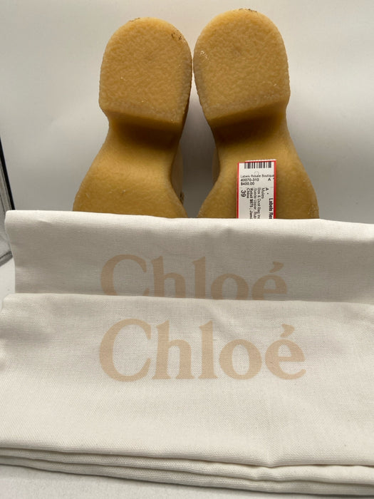 Chloe Shoe Size 39 Biscotti Beige Suede Upper Rubber Sole Solid Block Heel Mules
