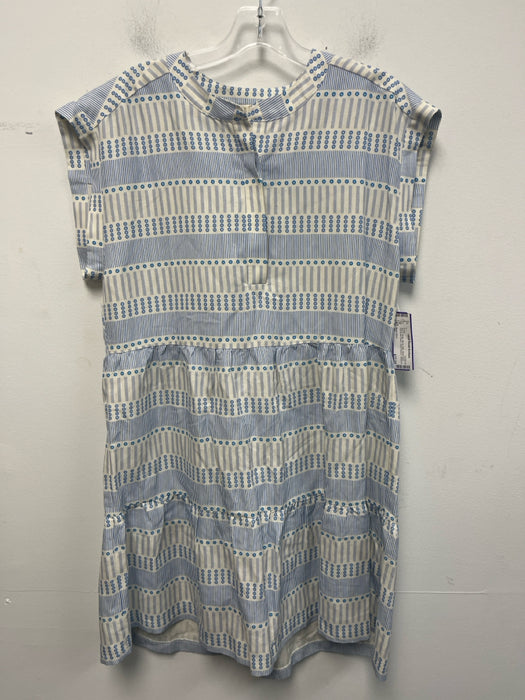 Marie Oliver Size M Blue & White Silk & Linen Mock Neck Half Button Down Dress