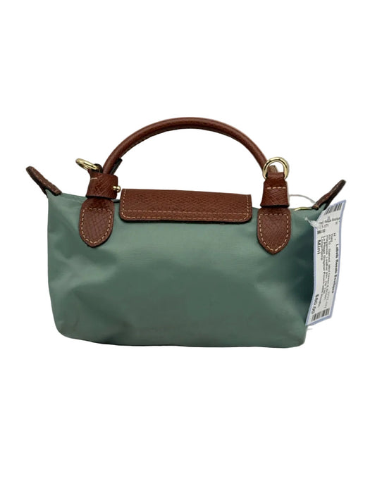Longchamp Mint Green & Brown Polyamide Leather trim Zip Top Removable Strap Bag