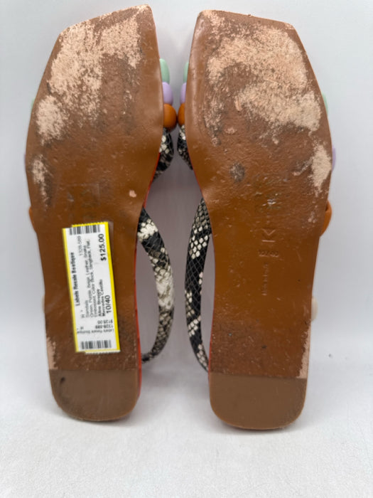 Mercedes Castillo Shoe Size 10/40 Green, Purple, Beige Leather Slingback Sandals