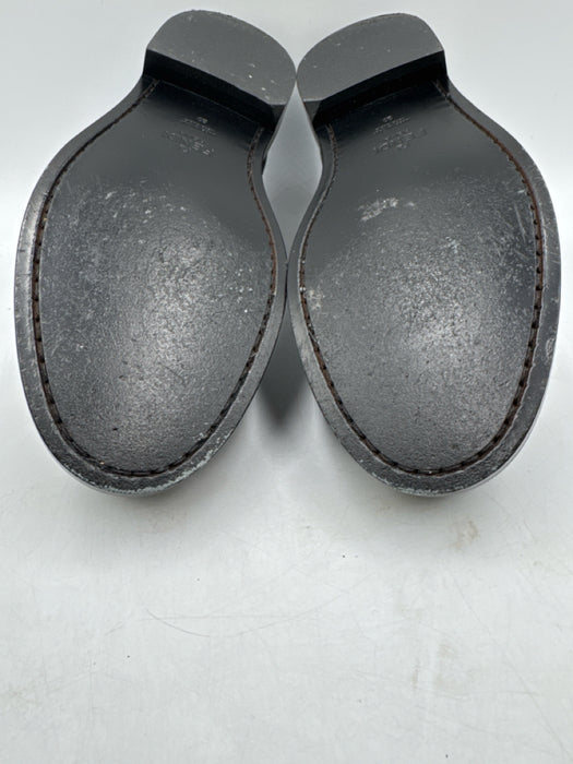 Fendi Shoe Size 37 Black Leather Gold hardware Logo Slip On Loafers