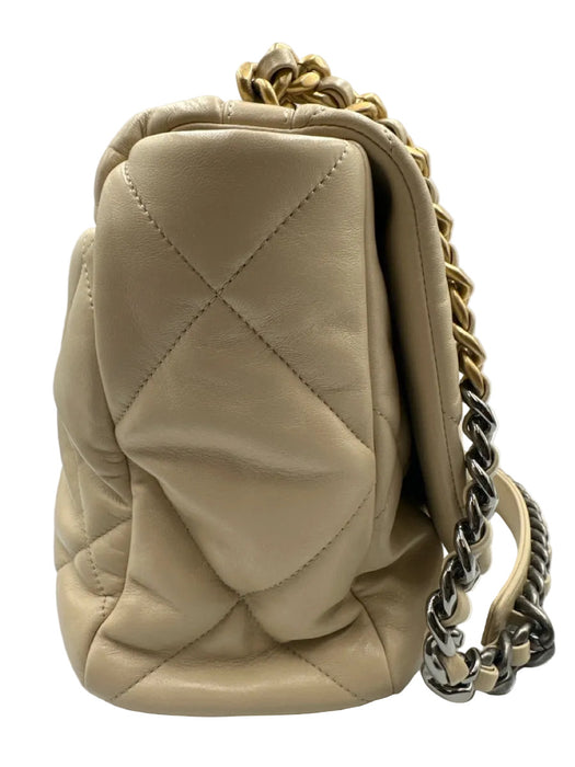 Chanel Beige Leather turn lock Quilted Flap Two Tone Chain Bag