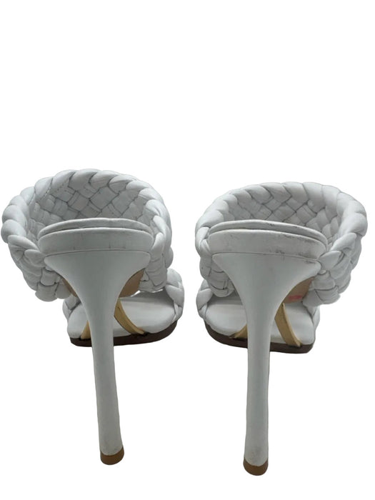 Bottega Veneta Shoe Size 39.5 White Leather Woven Gold Hardware Heel Sandals
