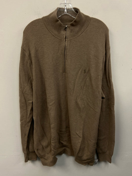 Polo Size 2XLT Tan Cotton Blend Solid Knit Quarter Zip Men's Long Sleeve Shirt
