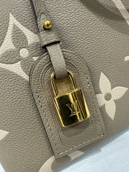 Louis Vuitton Beige & Taupe Leather Monogram Top Handles Embossed Bag