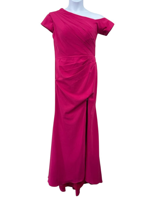 Size Large Hot pink Polyester Blend Asymetric Short Sleeve Pleated Gown Hot pink / Large