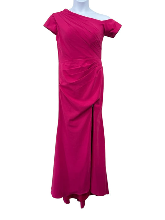 Size Large Hot pink Polyester Blend Asymetric Short Sleeve Pleated Gown Hot pink / Large