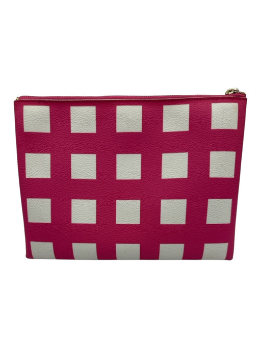 Kate Spade Pink & White Leather Zip Close Gingham Clutch Pink & White