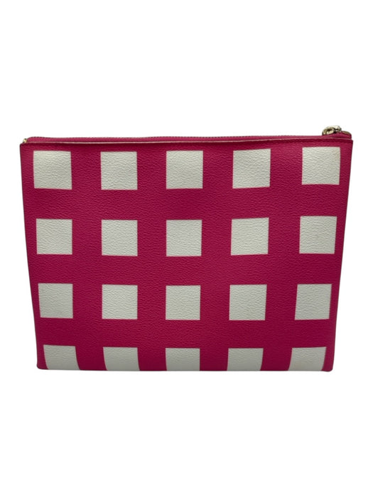 Kate Spade Pink & White Leather Zip Close Gingham Clutch Pink & White