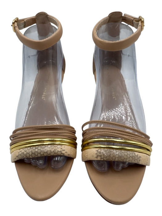 Loeffler Randall Shoe Size 7.5 Beige, Gold, Cream Leather Toe Strap Wedges Beige, Gold, Cream / 7.5