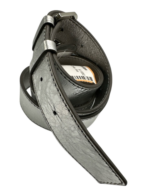 MCM Silver Coated Leather Crinkle Silver Hardware Belts Silver / M/L