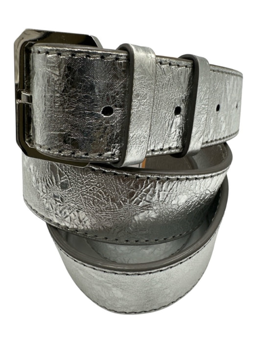MCM Silver Coated Leather Crinkle Silver Hardware Belts Silver / M/L