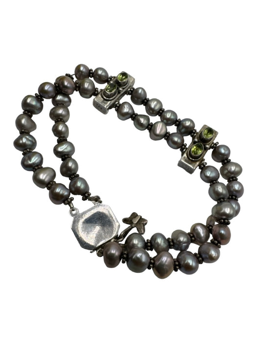 Mariposa gray & green Natural Pearls Peridot Bracelet Double Strand Jewelry Set gray & green