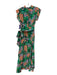 Sandro Size XS/36 Green, Orange & multi Silk V Neck Floral Print Sash Inc Dress Green, Orange & multi / XS/36