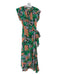 Sandro Size XS/36 Green, Orange & multi Silk V Neck Floral Print Sash Inc Dress Green, Orange & multi / XS/36