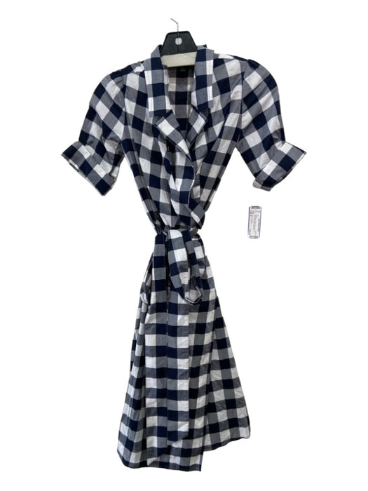 Brooks Brothers Size 8 Navy Blue & White Cotton Gingham Wrap Short Sleeve Dress Navy Blue & White / 8