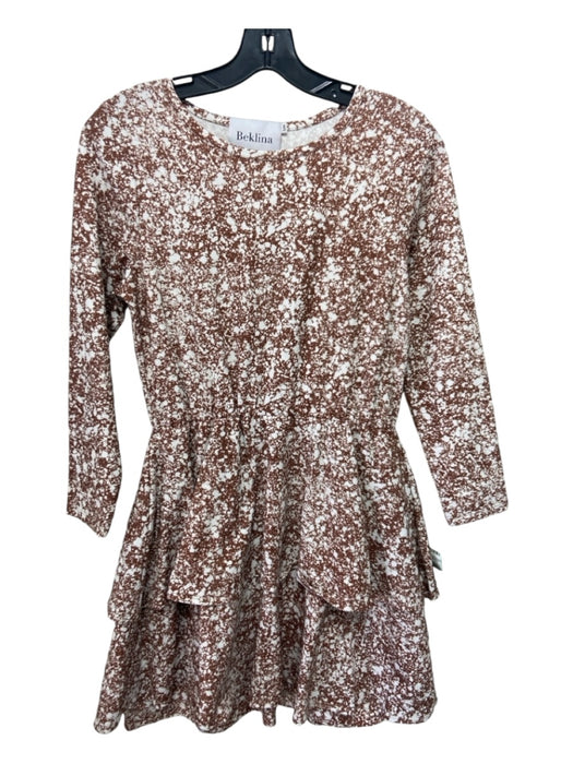 Beklina Size S/M Brown & Cream Organic Cotton layered Splatter Long Sleeve Dress Brown & Cream / S/M