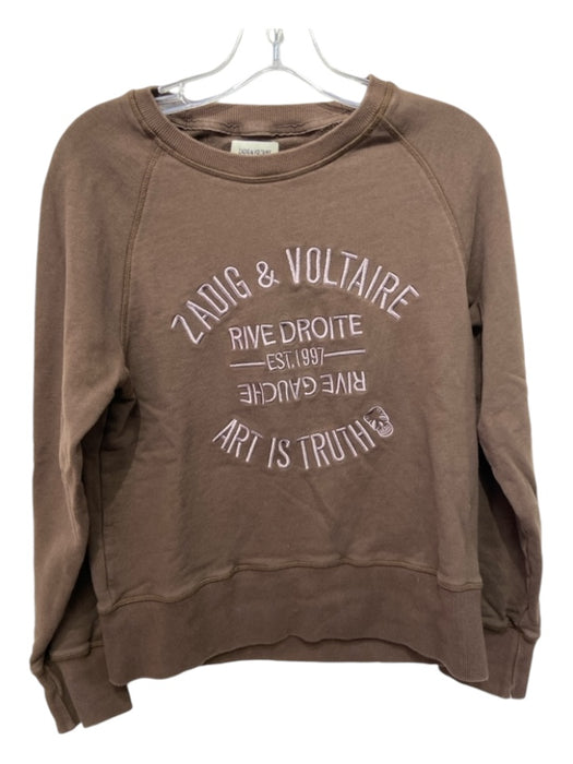 Zadig & Voltaire Size L Brown Cotton Crew Neck graphic Metallic Thread Sweater Brown / L