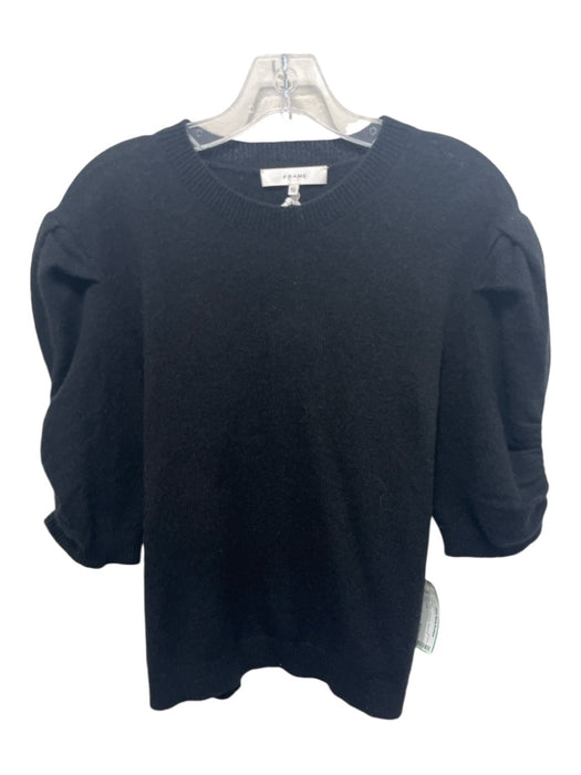 Frame Size XL Black Cashmere Short Puff Sleeve Knit Sweater Black / XL