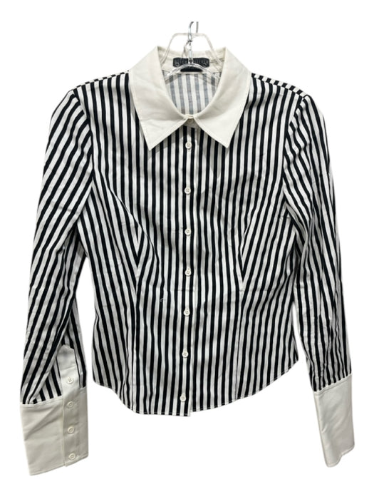 Alice + Olivia Size XS White & Black Cotton Blend Vertical Stripes Top White & Black / XS