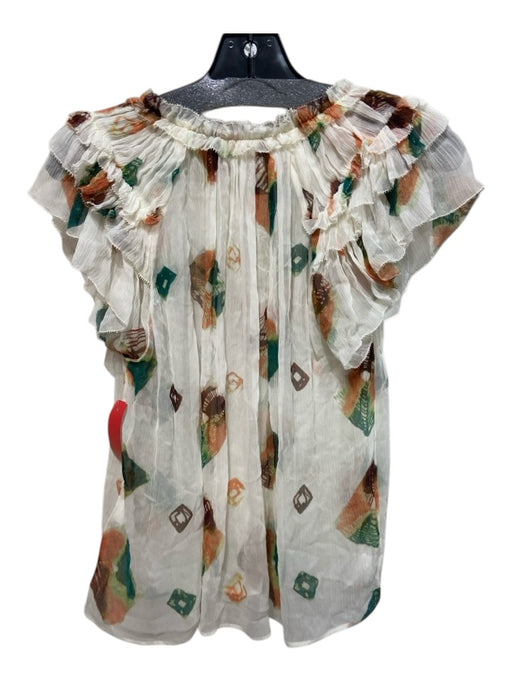 Ulla Johnson Size 2 White, Orange, Green Silk Sheer Ruffle Cap Sleeve Top White, Orange, Green / 2