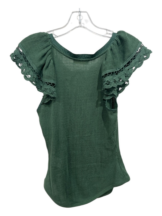 Ulla Johnson Size S Green Cotton Knit Ruffle Cap Sleeve Scoop Neck Top Green / S