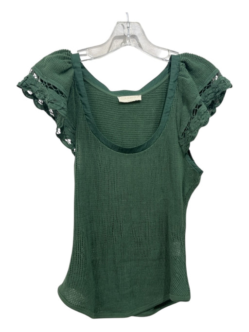 Ulla Johnson Size S Green Cotton Knit Ruffle Cap Sleeve Scoop Neck Top Green / S