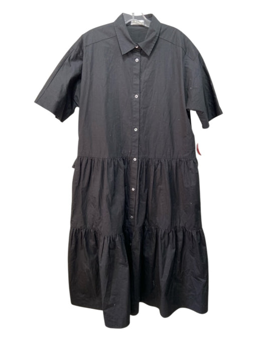 Co. Collections Size S Black Poplin Cotton Button Down Short Sleeve Collar Dress Black / S