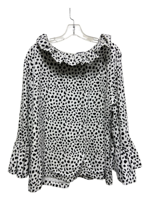 Elizabeth Wilson Size XXXL White & Black Cotton Corduroy Long Sleeve Collar Top White & Black / XXXL