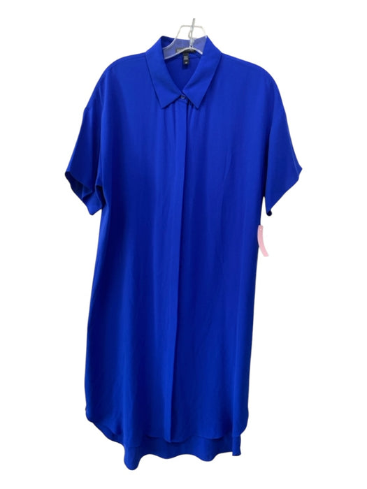 Eileen Fisher Size S Blue Silk Long Sleeve Button Up Collar Solid Dress Blue / S