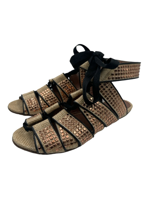 Alaia Shoe Size 36 Tan, Rose Gold & Black Raffia Paillettes Gladiator Sandals Tan, Rose Gold & Black / 36