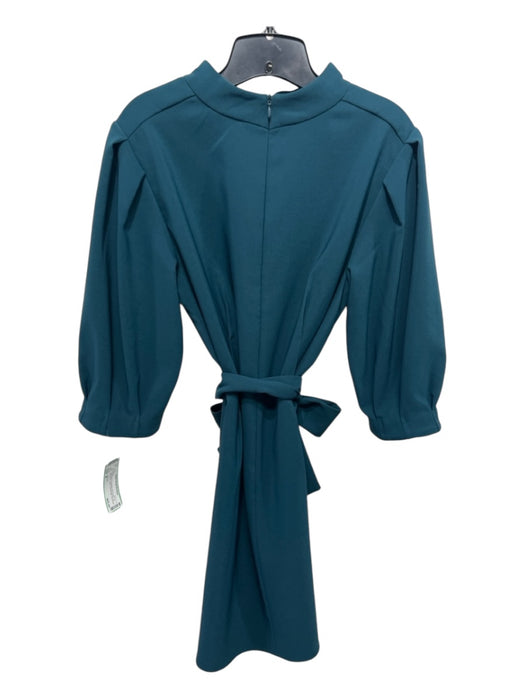 La Roque Size M Teal Green Polyester Mock Neck 3/4 puff sleeve Sash Dress Teal Green / M