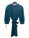 La Roque Size M Teal Green Polyester Mock Neck 3/4 puff sleeve Sash Dress Teal Green / M