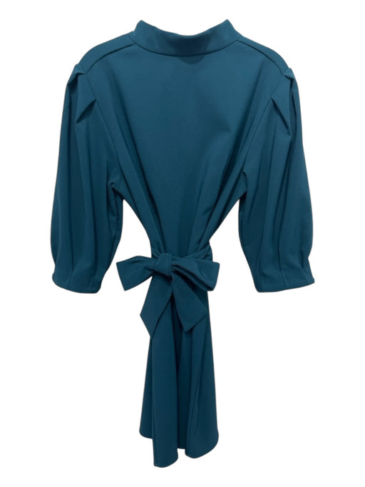 La Roque Size M Teal Green Polyester Mock Neck 3/4 puff sleeve Sash Dress Teal Green / M