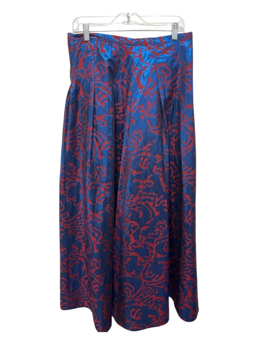 Maeve Size 12 Red & Blue Polyester & Viscose Metallic Floral Maxi Side Zip Skirt Red & Blue / 12