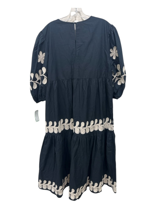 By Anthropologie Size S Navy blue & Cream Cotton Maxi Short Puff Sleeve Dress Navy blue & Cream / S