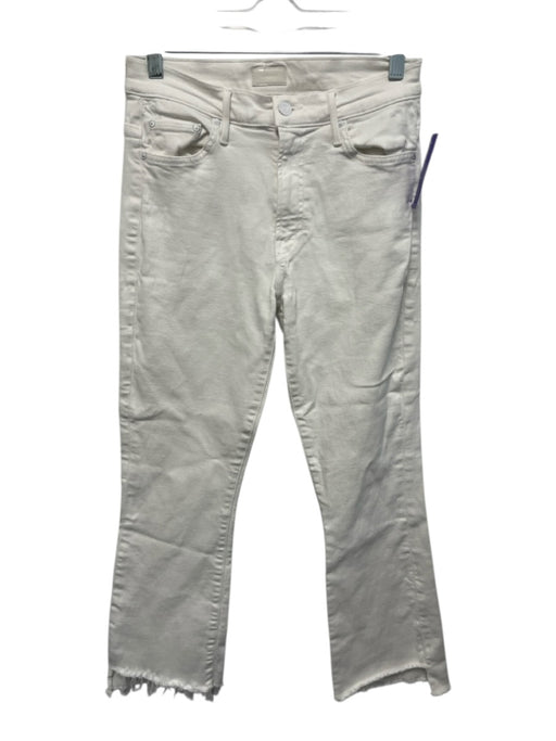 Mother Size 27 White Cotton Blend Straight Leg Frayed Hem Cropped Jeans White / 27