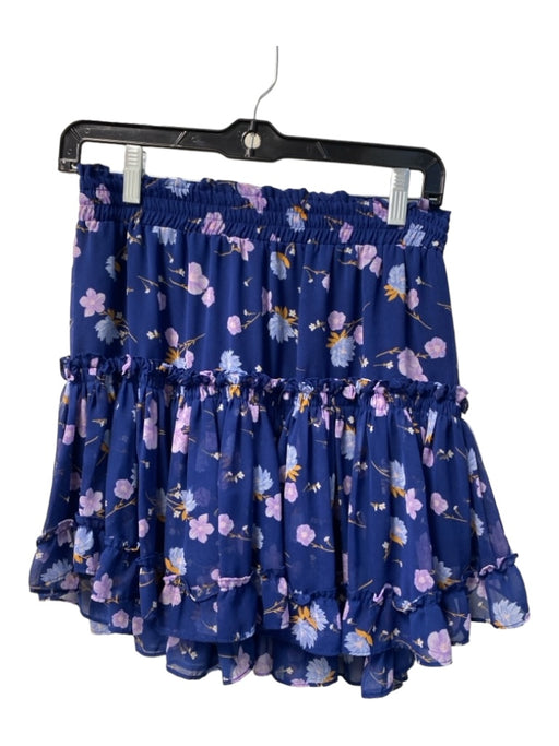 Misa Size S Navy & Multi Viscose Stretch Waist Floral Ruffle Detail Skirt Navy & Multi / S