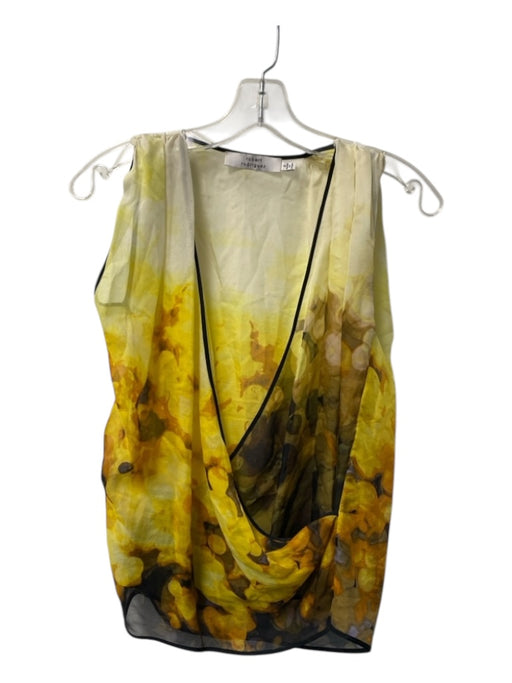 Robert Rodriguez Size 2 Yellow & Black Silk V Neck Sleeveless Sheer Top Yellow & Black / 2