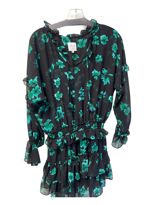 Misa Size M Black & Green No Fabric Tag Drop Waist Tiered Ruffle Hem Dress Black & Green / M