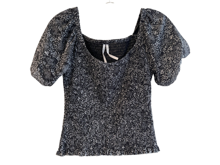 By Anthropologie Size XS Black Polyester & Elastane Smocked Scoop Neck Top Black / XS