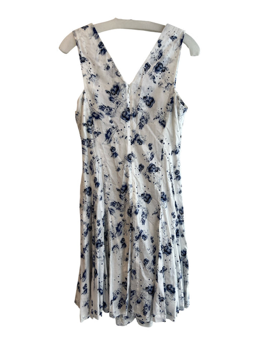 Rebecca Taylor Size 2 White & Blue Cotton V Neck & Back Floral Print Dress White & Blue / 2