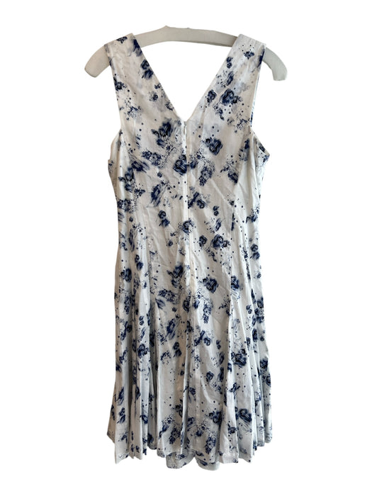 Rebecca Taylor Size 2 White & Blue Cotton V Neck & Back Floral Print Dress White & Blue / 2
