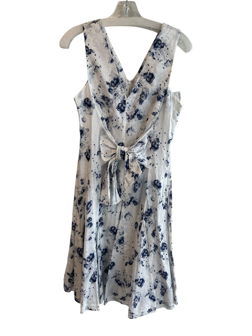 Rebecca Taylor Size 2 White & Blue Cotton V Neck & Back Floral Print Dress White & Blue / 2
