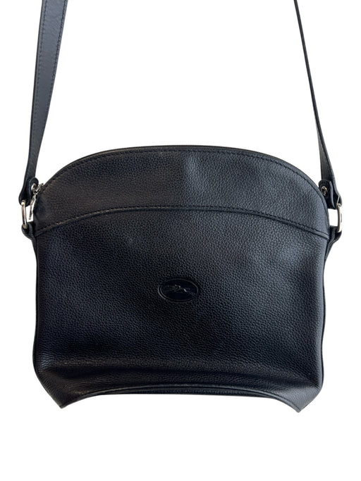 Longchamp Black Leather Silver Hardware Zip Close Pebbled Cross Body Bag Black / M