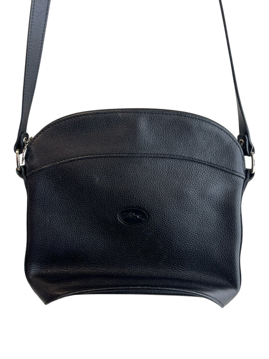 Longchamp Black Leather Silver Hardware Zip Close Pebbled Cross Body Bag Black / M